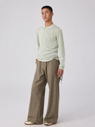 Simple Project Semi Sheer Linen Blend Knit Polo in Mint - On Male Model