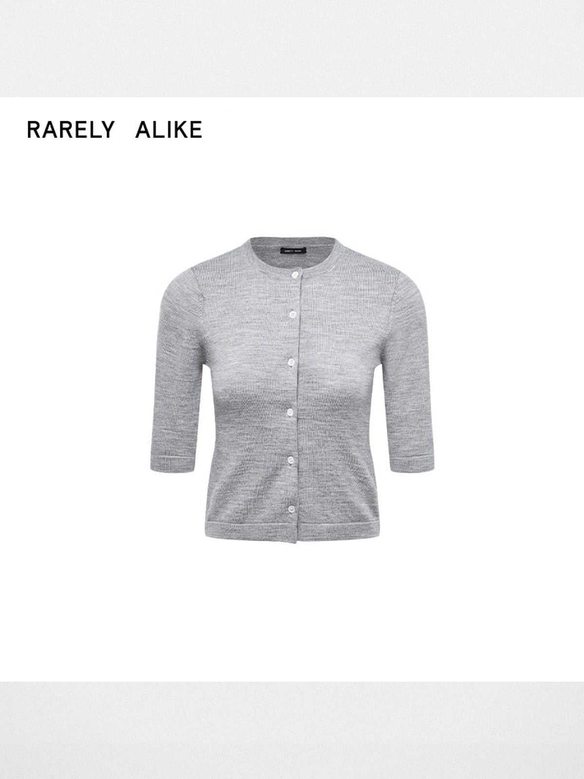 RARELY ALIKE Pure Wool Mid Sleeve Cardigan in Gray