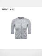 RARELY ALIKE Pure Wool Mid Sleeve Cardigan in Gray