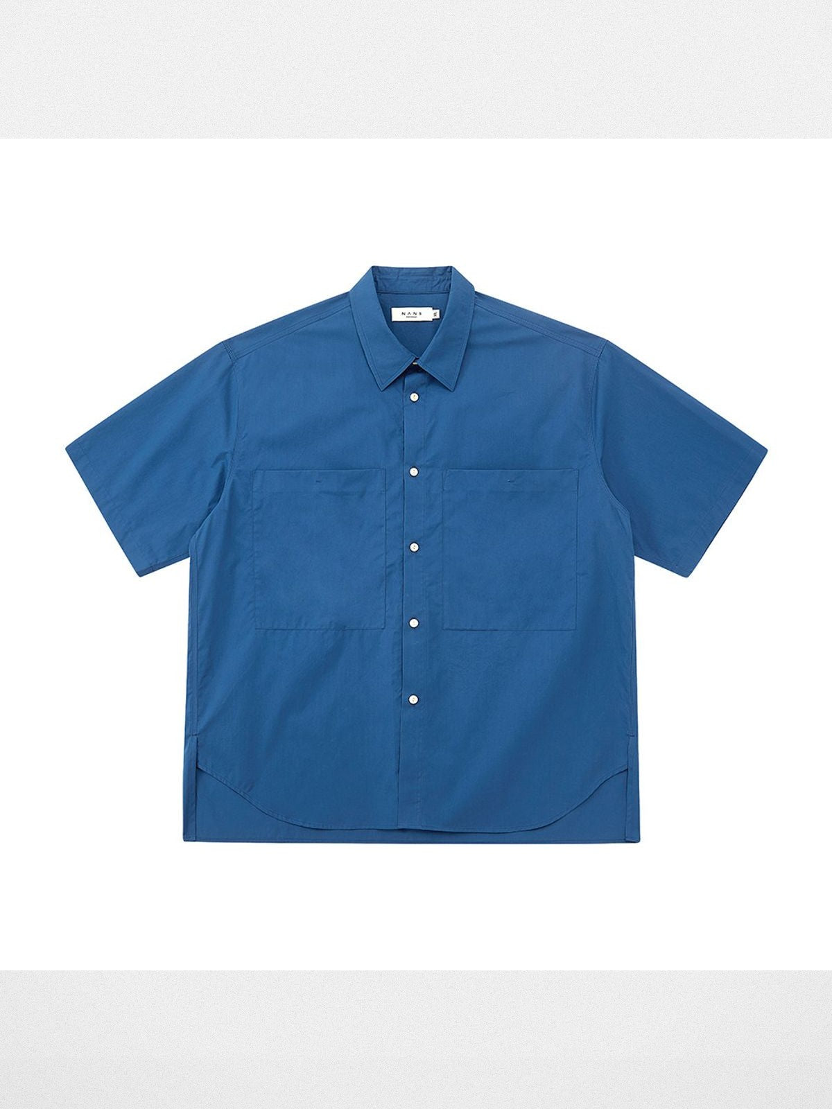 NANS Sand Washed Cotton Curved Hem Shirt in Dark Blue