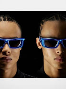 FUTURE UPDATE Chunky Y2K Square Sunglasses in Blue - On Male Model