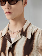NANS Ink Splash Print Cuban Collar Shirt in Brown - On Model