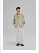 NANS Curved Seam Cotton Blend Shirt in Mint - On Model