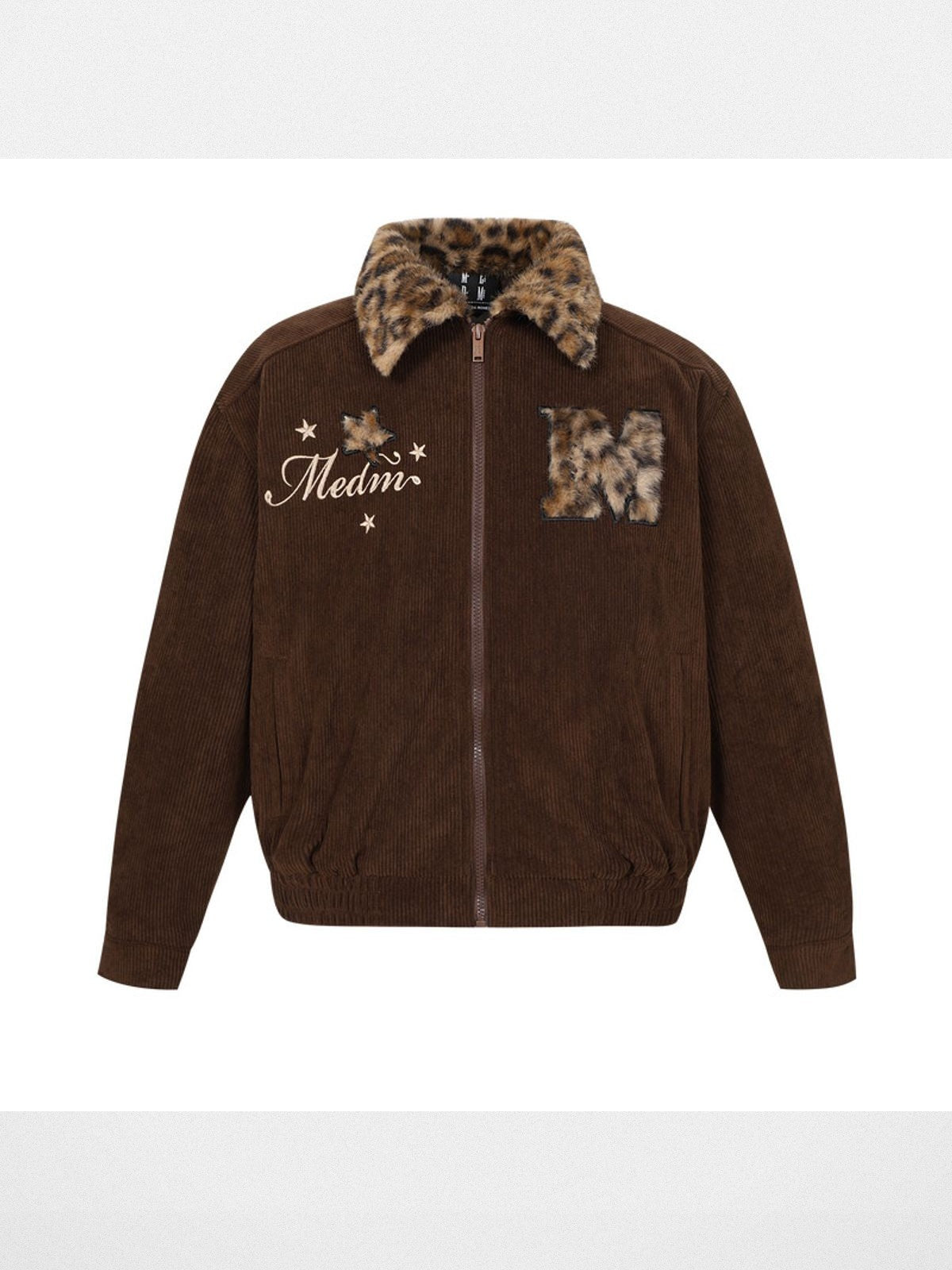MEDM Leopard Collar Corduroy Padded Jacket in Brown