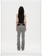 RARELY ALIKE Curved Leg Flared Suit Pants in Gray - On Model