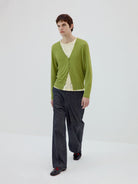 Simple Project Textured Linen Blend Cardigan in Green - On Male Model