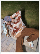 BeerBro Oversized Camo Knit Sweater in Beige