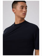Simple Project Merino Wool Mock Neck T Shirt in Blue - On Male Model