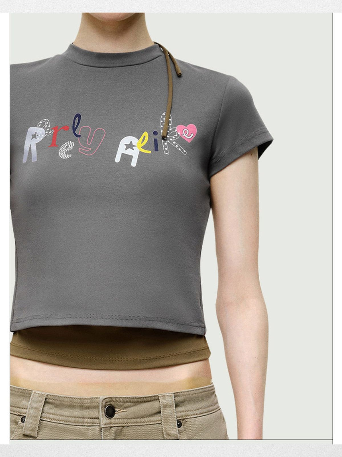 RARELY ALIKE Rhinestone Graphic T Shirt in Gray - On Model