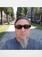 FUTURE UPDATE Sculptural Cat Eye Sunglasses in Brown - On Male Model