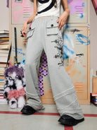CFIERCE Cross Print Wide Leg Sweatpants in Gray - On Model