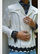 Retro21 Western Fringe Shirt Jacket in White - On Model