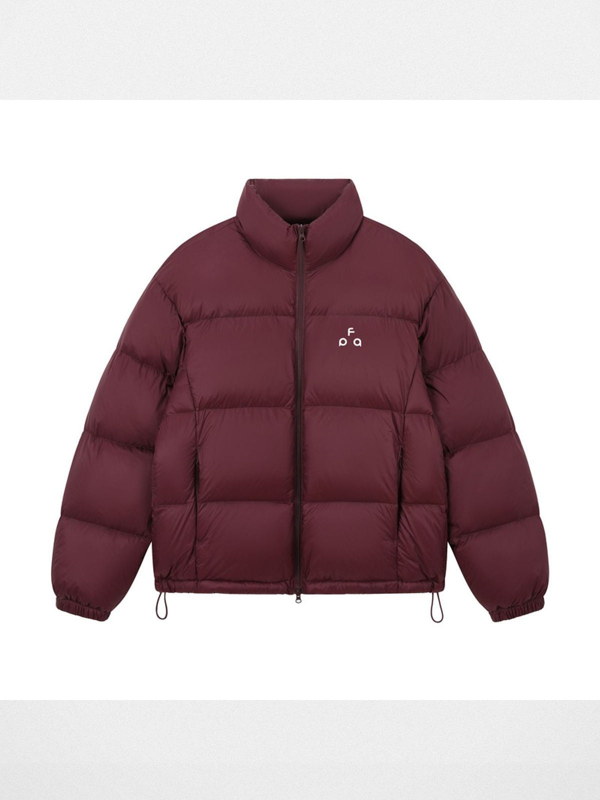 FPA Logo Print Down Puffer Jacket in Burgundy