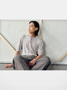 ROYA Linen Cotton Jacquard Henley in Gray - On Model