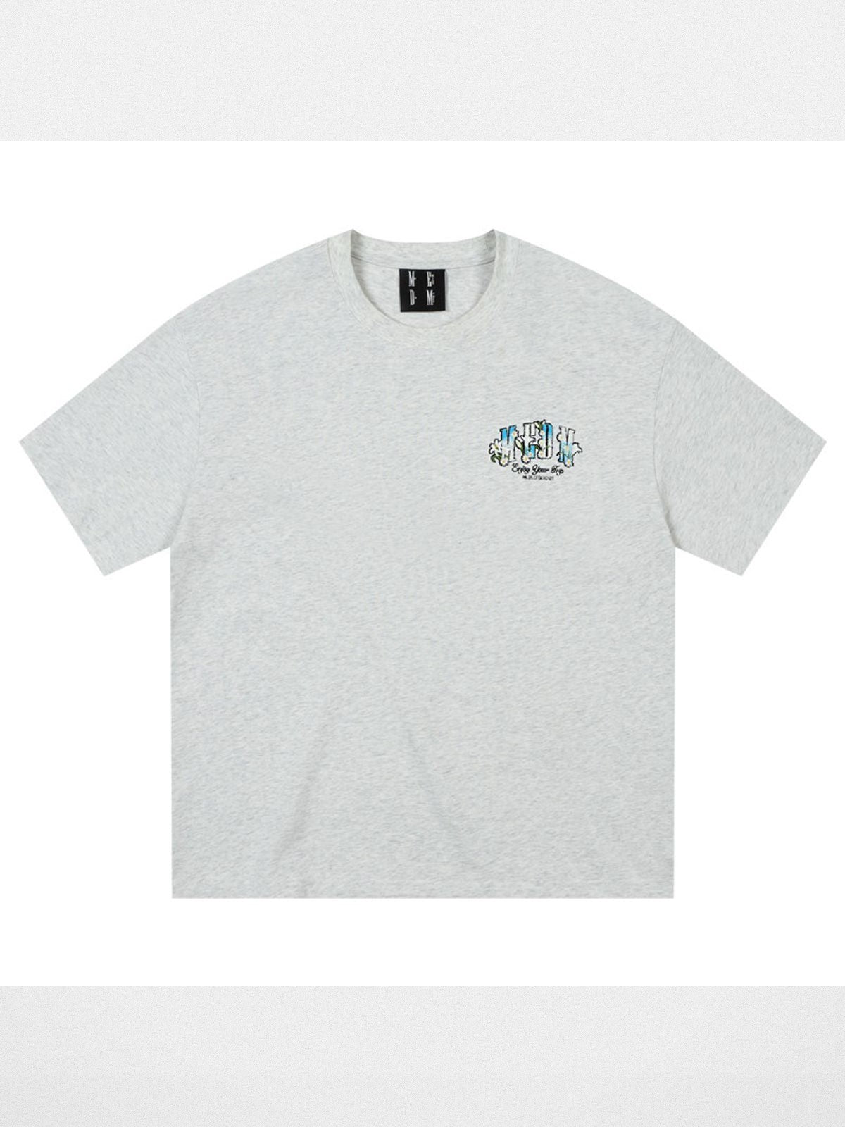 MEDM Floral Chenille Logo T Shirt in Gray