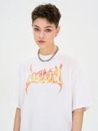 LOSTCTRL Flame Logo Heavy Cotton T Shirt in White - On Model
