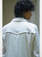 Retro21 Western Fringe Shirt Jacket in White - On Model