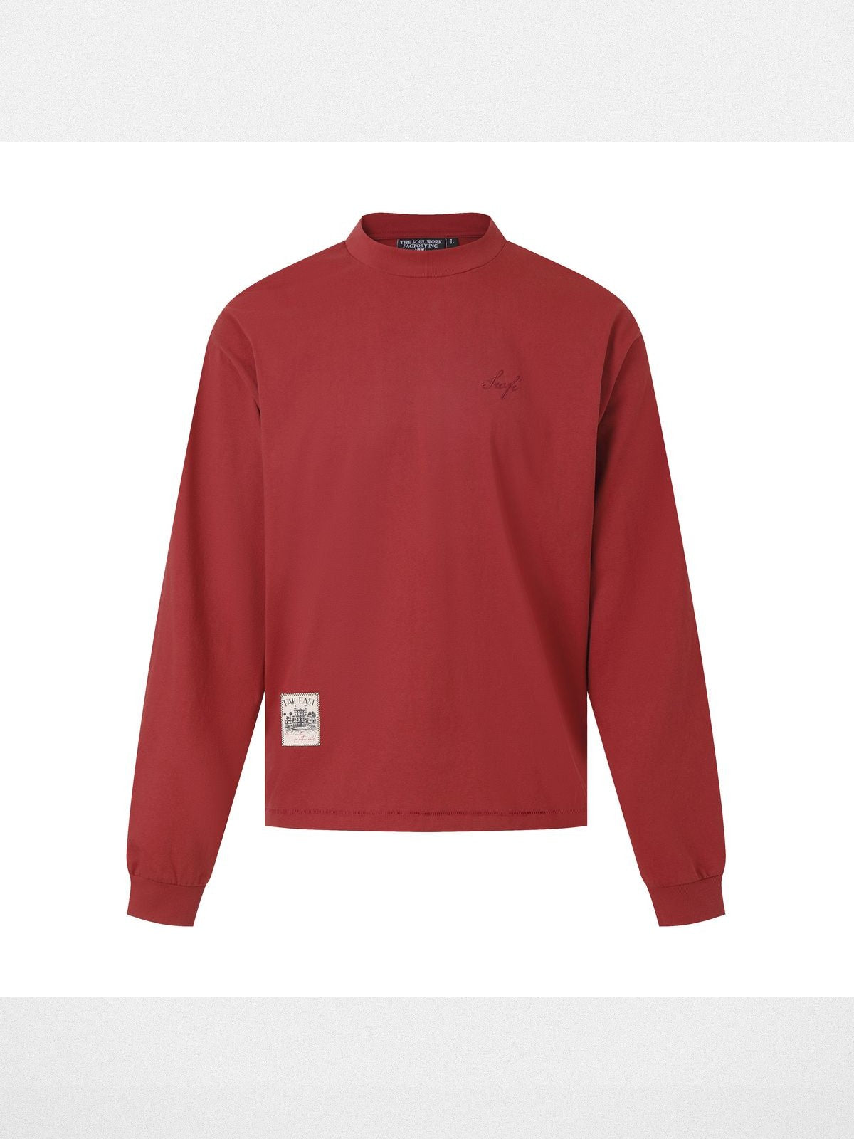 SWFI Heavyweight Embroidered Long Sleeve Tee in Burgundy