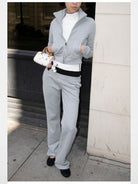 RARELY ALIKE Cropped Stand Collar Zip Jacket in Gray - On Model