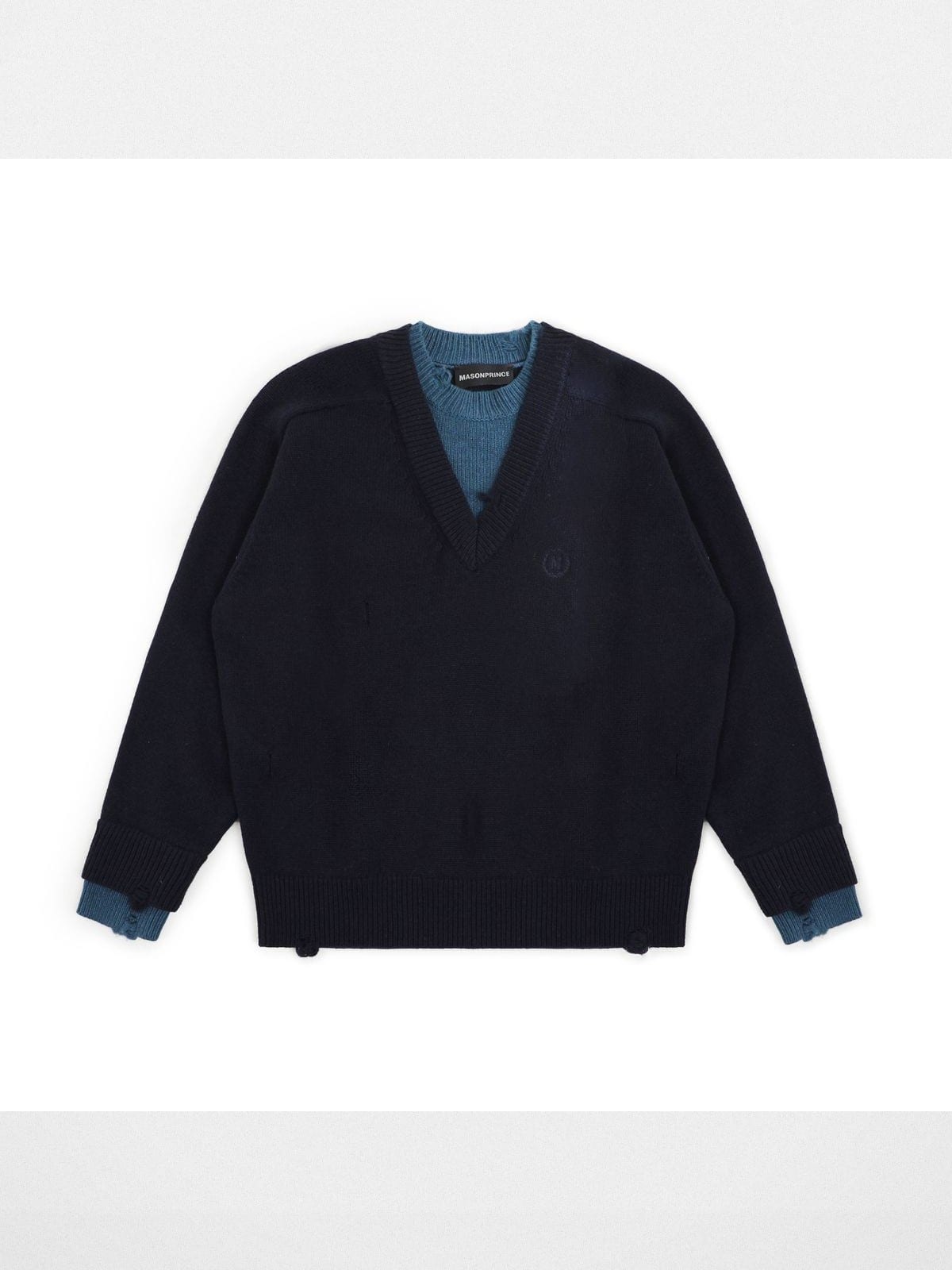 MasonPrince Mock Two Piece Wool Blend Sweater in Navy Blue