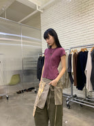 NeverSeez Slim Lyocell Wool Blend Tee in Purple - On Model