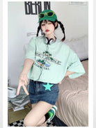 LOSTCTRL Palm Tree Embroidered Cotton Tee in Mint - On Model