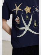 THELIGHT OFFICIAL Starfish Rhinestone T Shirt in Navy Blue - Detail
