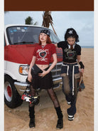 BeerBro Vinyl Print Cropped Baby Tee in Red