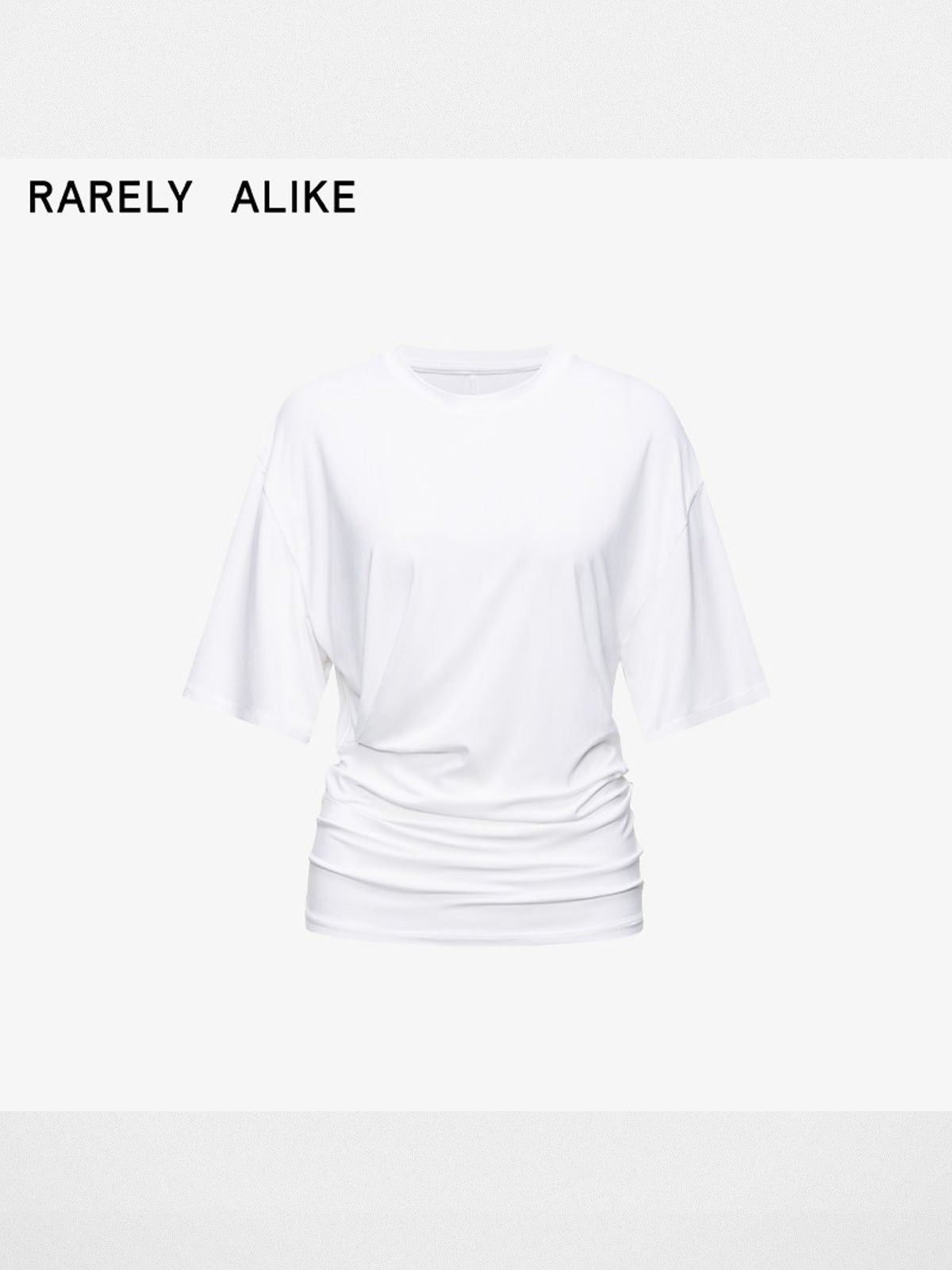 RARELY ALIKE Asymmetrical Ruched Waist Tee in White