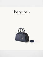 Songmont Leather Mini Bowling Bag in Navy Blue
