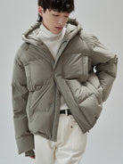 NANS Wide Quilt Hooded Down Puffer in Mint - On Model