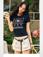 BeerBro Mosaic Puppy Graphic Baby Tee in Black - On Model