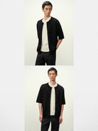 ROYA Lyocell Short Sleeve Cardigan in Black - On Model