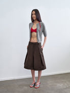 RARELY ALIKE Pure Wool Mid Sleeve Cardigan in Gray - On Model