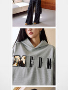 MEDM Leopard Patch Logo Hoodie in Gray - On Female Model