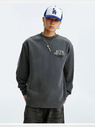 MEDM German Velvet Thermal Crewneck in Gray - On Male Model