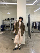 NeverSeez Washed Cotton Workwear Jacket in Brown - On Female Model