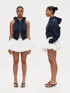 RARELY ALIKE Convertible Zip Up Hoodie in Navy Blue - On Model