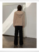 Y OFFICIAL Faux Mink Half Zip Hoodie in Beige