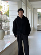 TRIANGLE PROJECT Double Faced Wool Cashmere Hoodie in Black - On Model