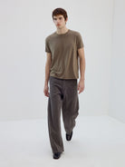 Simple Project Merino Wool Blend Crew T Shirt in Brown - On Model