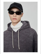 NANS Heavyweight Washed French Terry Hoodie in Gray - On Model