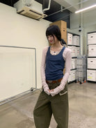 NeverSeez Beaded Lyocell Wool Tank Top in Blue - On Model