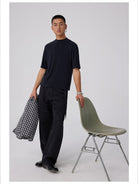 Simple Project Merino Wool Mock Neck T Shirt in Blue - On Male Model