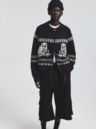 NANS Alpaca Blend Animal Jacquard Cardigan in Black - On Model