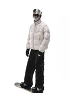 FPA Stand Collar Goose Down Puffer in White - On Male Model