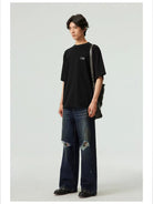 Simple Project Inverted Logo High Crew Tee in Black