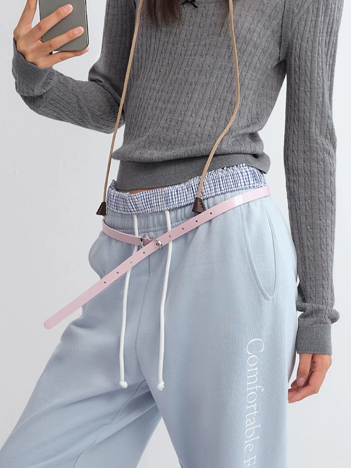 RARELY ALIKE Patent Leather Belt in Pink - On Model