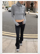 RARELY ALIKE Zip Up High Neck Wool Knit in Gray - Lifestyle