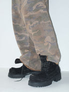 MasonPrince Washed Suede Platform Work Boots in Black - On Model